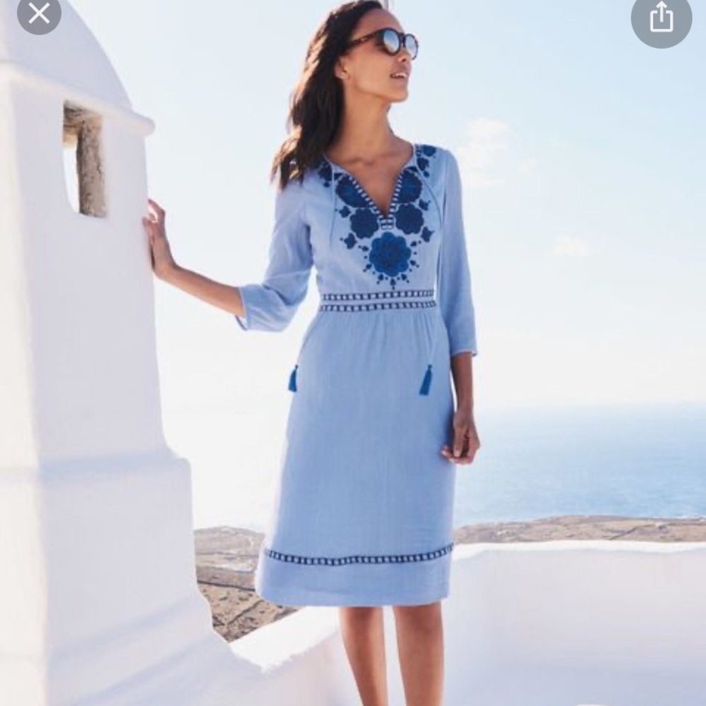 Boden Blue Boho Crinkle Gauze Dress